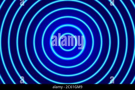 Circular neon glowing blue background, diverging circles, element for technology poster, banner, flyer Stock Vector