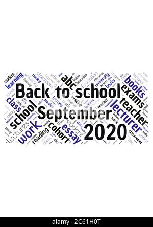 Illustration of a word cloud with words representing education and going back to school in September 2020 Stock Vector