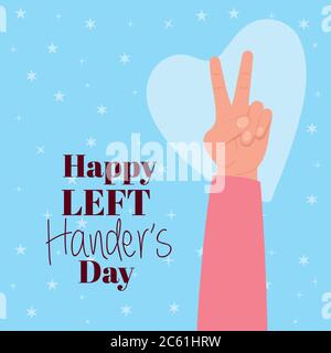 love and peace hand with happy left handers day text design of Holiday and message theme Vector illustration Stock Vector