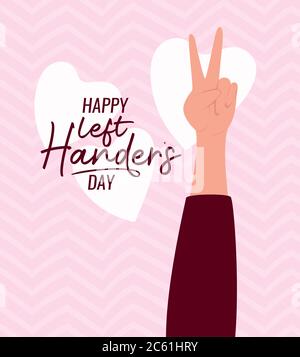 love and peace hand with happy left handers day text design of Holiday and message theme Vector illustration Stock Vector