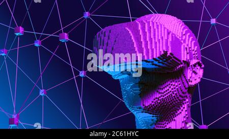 Man With Virtual Reality Glasses Consisting Of 3D Pixels Stock Photo