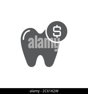 Tooth and dollar vector icon symbol isolated on white background Stock Vector