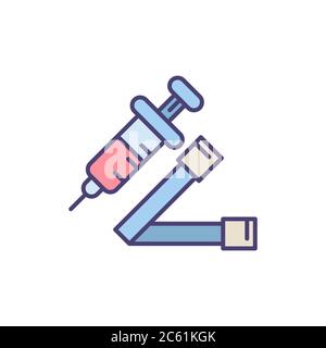 Tourniquet and syringe vector icon symbol isolated on white background Stock Vector