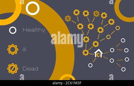 Infographic on grey backdrop. Self isolation for social banner, medical or propaganda poster, social network warning, info card. Web template or civil Stock Vector