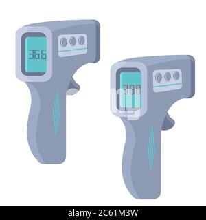 Thermometers on white isolated backdrop. Sticker set for social banner, website elements, hygiene promotion, medical poster. Chemist shop logo or info Stock Vector