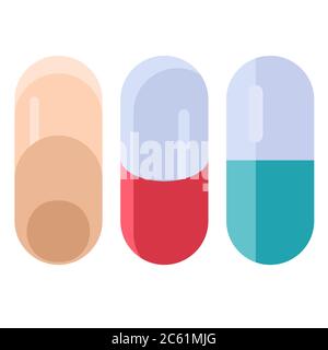 Pills sticker set on white isolated backdrop for social banner, medical poster, web template or cloth print. Minimal style stock vector illustration Stock Vector