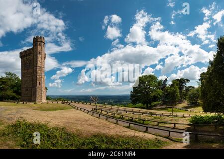 Landscape with a tower on the top of the Leith Hill, England, UK Stock Photo