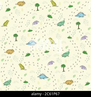 Cute dinosaurs seamless pattern. Funny cartoon dino. Hand drawn vector doodle design for kids. Hand drawn children's illustration for fashion clothes Stock Vector