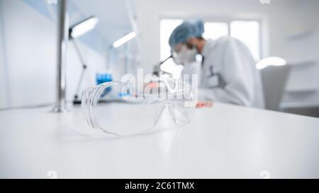 background image of scientists working in a scientific laboratory . Stock Photo