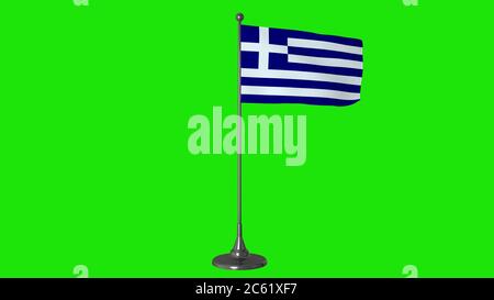 Greece small flag fluttering on a flagpole. Green screen background, 3d rendering Stock Photo