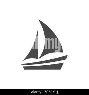 Boat or yacht simple black vector icon. Boat pictogram glyph symbol. Stock Vector