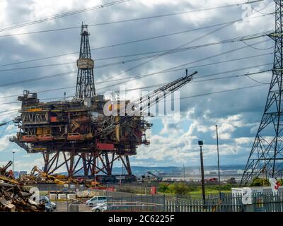 Topside deck of the Shell Brent Alpha Production platform during recycling at Able UK facility at Seaton Carew Shortly after arrival June 2020 Stock Photo