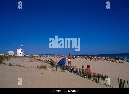 Languedoc Roussillon France Marseillane People On The Beach Stock Photo