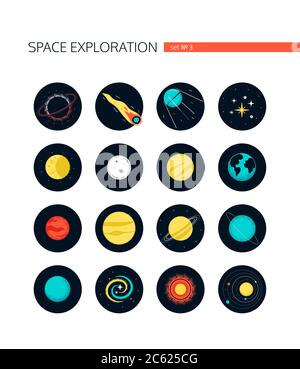 Space objects - colorful flat design style icons Stock Vector