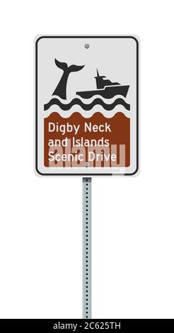 Vector illustration of the Digby Neck and Islands Scenic Drive on metallic post Stock Vector