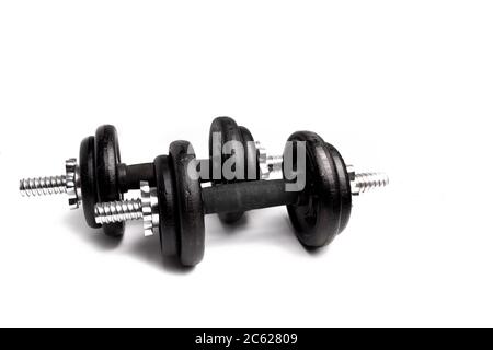 one 20 pound 9 kilo barbell taken apart isolated on white Stock Photo