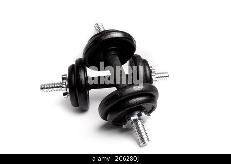 one 20 pound 9 kilo barbell taken apart isolated on white Stock Photo