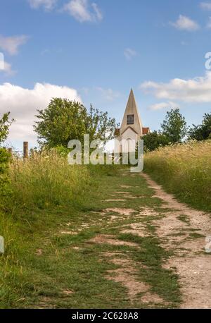 Path leading to the Farley Mount monument to the horse named 'Beware the chalk pit' in Hampshire, Farley Mount Country Park, England, UK Stock Photo