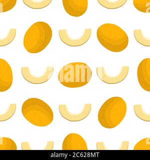 Illustration on theme big colored seamless melon, bright fruit pattern for seal. Fruit pattern consisting of beautiful seamless repeat melon. Simple c Stock Vector