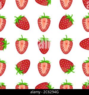 Theme big colored seamless strawberry, bright berry pattern for seal. Berry pattern consisting of beautiful seamless repeat strawberry. Simple colorfu Stock Vector