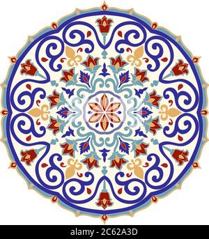 Floral, hand drawn Mandala. Hand drawn pattern in turkish style. Islam, Arabic, Indian, ottoman motif. Isolated decorative element for ceramic tile. Stock Vector