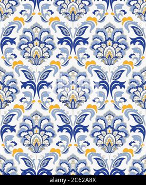 Seamless Victorian pattern. Floral Tile in turkish style. Vintage Wallpaper in damask style. Islam, Arabic, Indian, Ottoman motif. Stock Vector