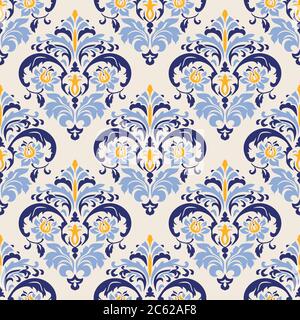 Seamless Victorian pattern. Floral Tile in turkish style. Vintage Wallpaper in damask style. Islam, Arabic, Indian, Ottoman motif. Stock Vector