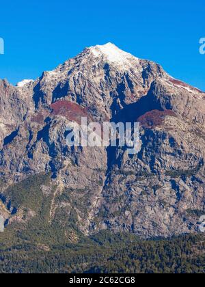 Tronador Mountain and Nahuel Huapi Lake, Bariloche. Tronador is an extinct stratovolcano in the southern Andes, located near the Argentine city of Bar Stock Photo