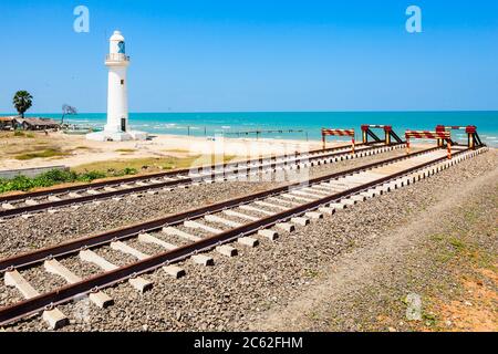 The end of Talaimannar railway track, Sri Lanka. Talaimannar is located on the Mannar Island and about 18 miles from Dhanushkodi indian town. Stock Photo