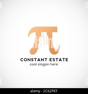 Constant Estate Abstract Vector Icon, Label or Logo Template. Pi Sign with Negative Space Buildings. Stock Vector