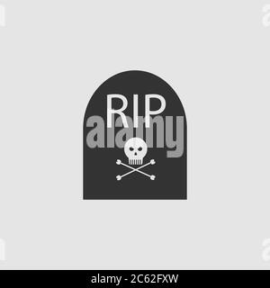 Grave RIP icon flat. Black pictogram on grey background. Vector illustration symbol Stock Vector