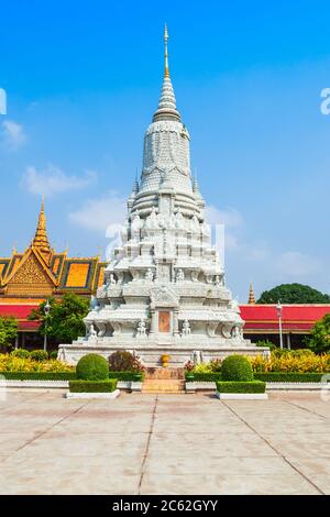 White Stupa is located near the Royal Palace in Phnom Penh in Cambodia Stock Photo