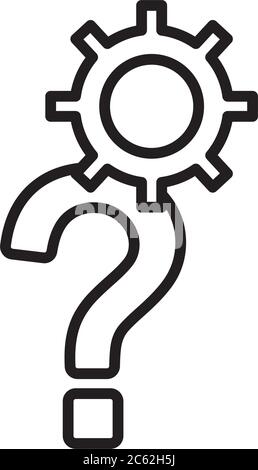 question mark and gear wheel over white background, silhouette style ...