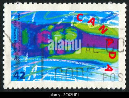 CANADA - CIRCA 1992: stamp printed by Canada, shows Bobsledding, circa 1992 Stock Photo