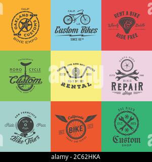 Retro Custom Bicycle Vector Labels or Logo Templates Set. Bike