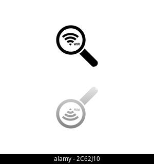 Search wi-fi connection. Black symbol on white background. Simple illustration. Flat Vector Icon. Mirror Reflection Shadow. Can be used in logo, web, Stock Vector