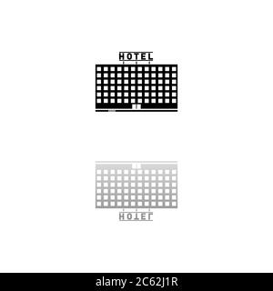 Hotel. Black symbol on white background. Simple illustration. Flat Vector Icon. Mirror Reflection Shadow. Can be used in logo, web, mobile and UI UX p Stock Vector
