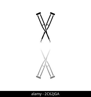 Crutches. Black symbol on white background. Simple illustration. Flat Vector Icon. Mirror Reflection Shadow. Can be used in logo, web, mobile and UI U Stock Vector