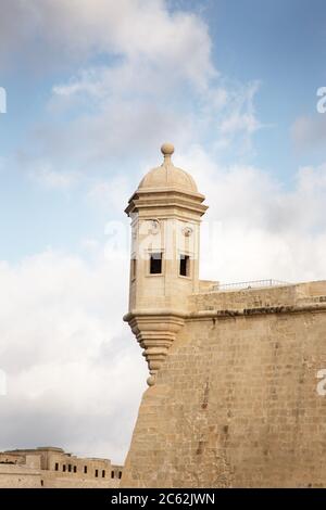 look out tower on the wall to the Grand Harbor, Vedette in malta Stock Photo