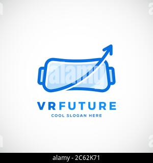Virtual Reality Future Abstract Vector Sign, Symbol or Logo Template with Typography. Flat Outline Style. Stock Vector