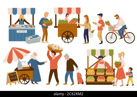 Farm market of vegetables and dairy products vector Stock Vector