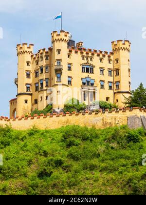 Schloss Hohenschwangau Castle or Upper Swan County Palace is a palace in Hohenschwangau village near Fussen in Bavaria, Germany. Schloss Hohenschwanga Stock Photo