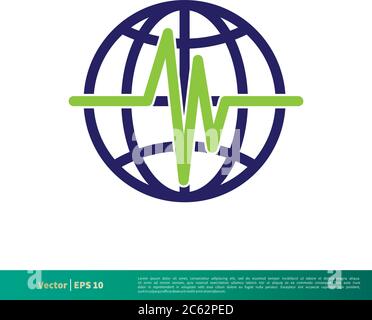 Pulse Cardiogram and Globe Icon Vector Logo Template Illustration Design. Editable Vector EPS 10. Stock Vector