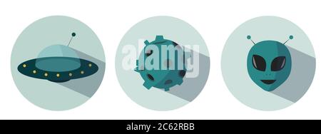 A set of icons: space, UFO and alien Stock Vector