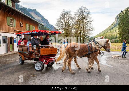 On foot or by horse-drawn sleigh you can get to Oy-Alm near Oberstdorf, Germany Stock Photo