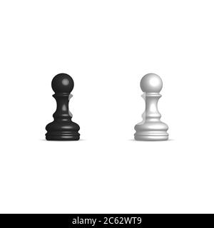 Photo realistic black and white chess piece pawn. Front view, vector illustration. Stock Vector