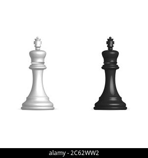 Photo realistic black and white chess piece king. Front view, vector illustration. Stock Vector