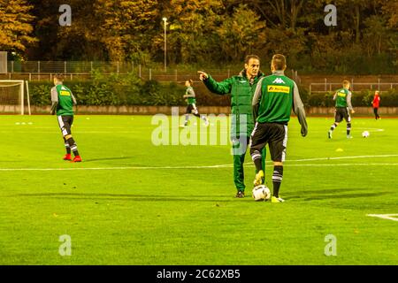 Floodlit regional league soccer match Borussia Mönchengladbach (2nd team) vs. Viktoria Cologne in Mönchengladbach, Germany Stock Photo