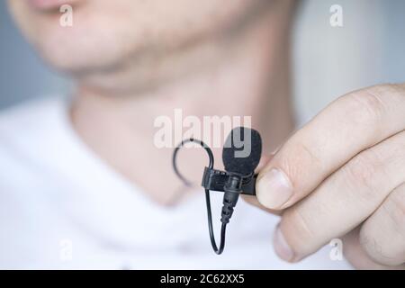 the guy with the microphone lavalier Stock Photo
