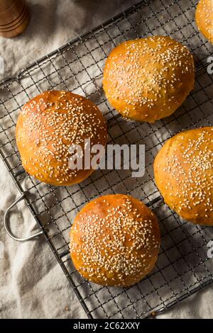 Homemade Sesame Seed Hamburger Buns Ready to Eat Stock Photo